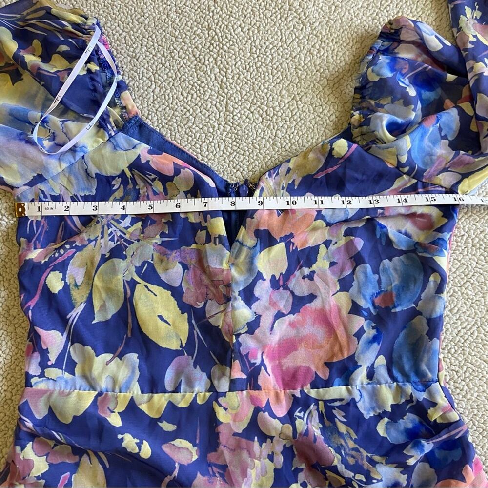 NWOT Lulus Beautiful Impression Blue Floral Chiffon Long Sleeve Mini Dre… - Picture 5 of 10